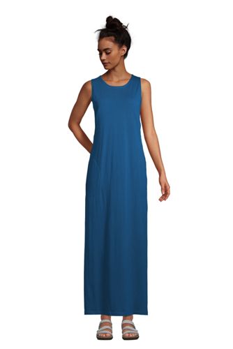 Maxi-Strandkleid, Damen, Größe: L Normal, Blau, Baumwolle, by Lands' End, B günstig online kaufen