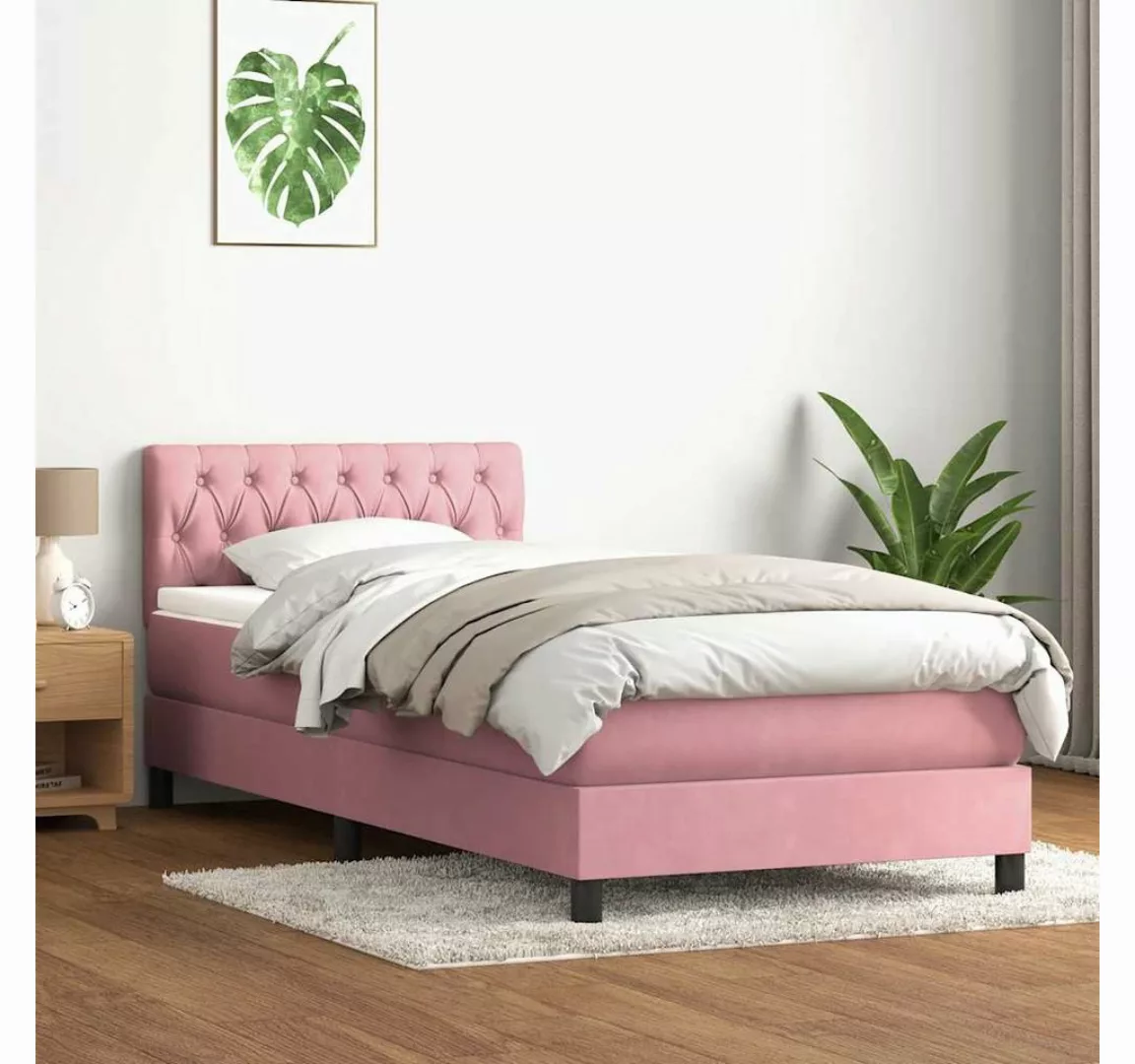 vidaXL Boxspringbett, Boxspringbett mit Matratze Rosa 80x220 cm Samt günstig online kaufen