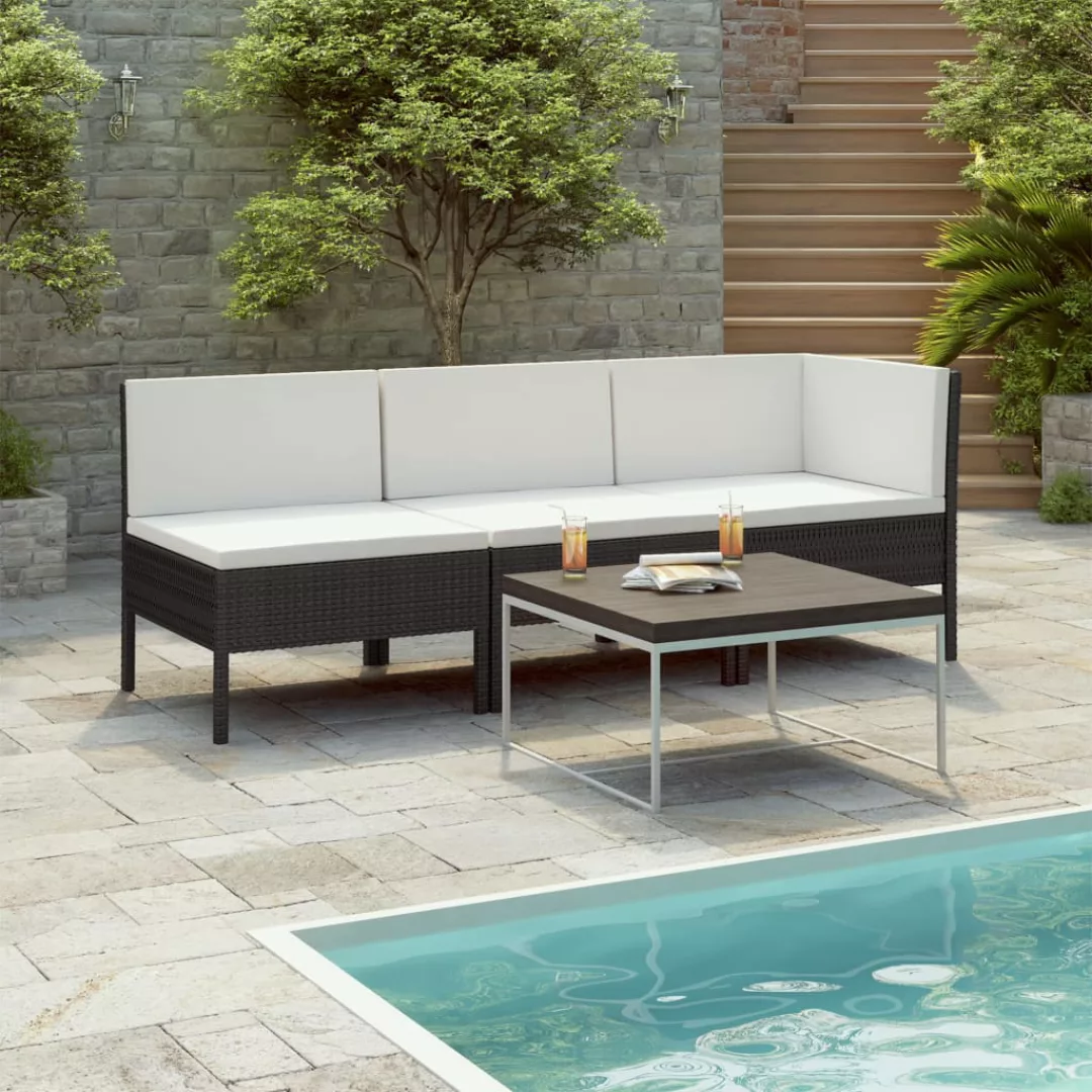 3-tlg. Garten-lounge-set Mit Auflagen Poly Rattan Schwarz günstig online kaufen