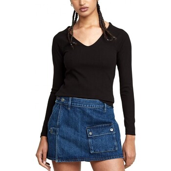 G-Star Raw  T-Shirts & Poloshirts Schwarzes geripptes Top mit V-Ausschnitt günstig online kaufen