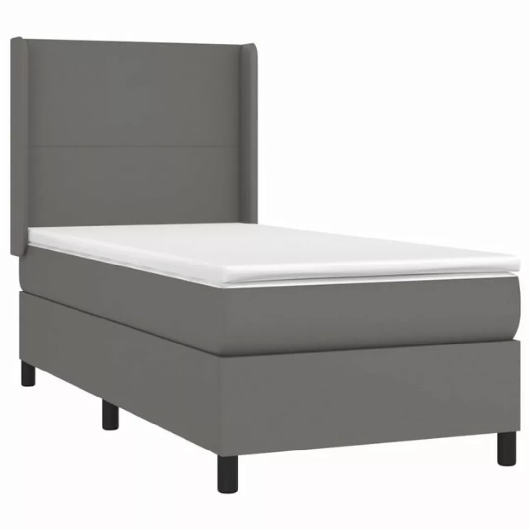 vidaXL Bett Boxspringbett mit Matratze & LED Grau 80x200 cm Kunstleder günstig online kaufen