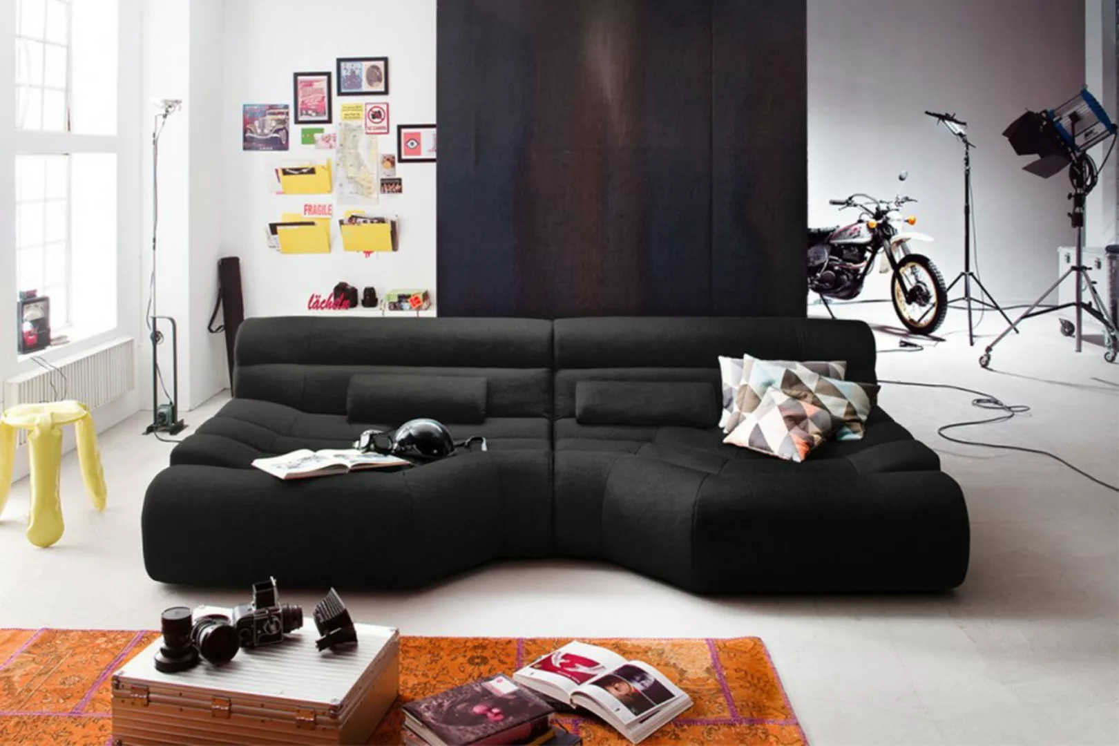 KAWOLA Big Sofa TARA Wohnlandschaft Stoff schwarz 292x75x148cm (B/H/T) günstig online kaufen