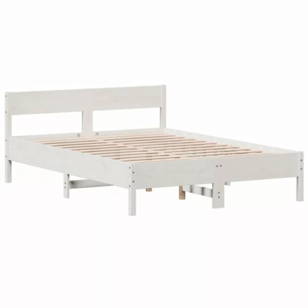 vidaXL Bettgestell Massivholzbett mit Kopfteil Weiß 120x200 cm Kiefer Bett günstig online kaufen