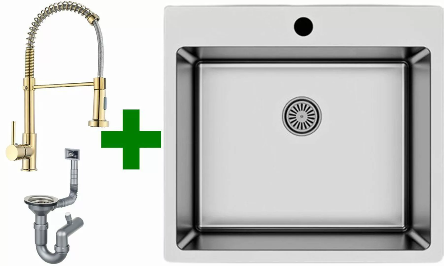 Faizee Möbel Edelstahlspüle Edelstahlspüle 50,5x55+Armatur Spiral günstig online kaufen
