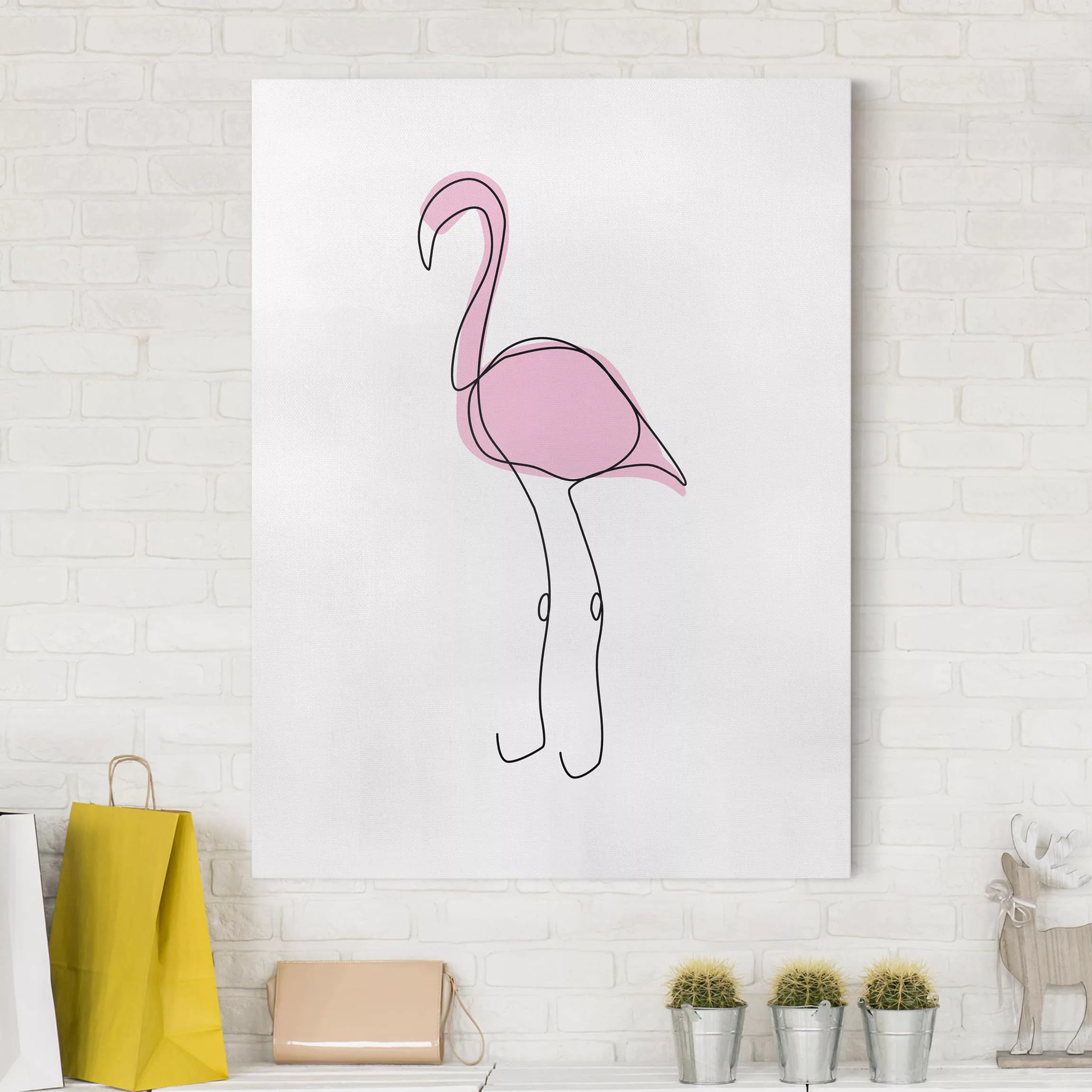 Leinwandbild Kinderzimmer - Hochformat Flamingo Line Art günstig online kaufen