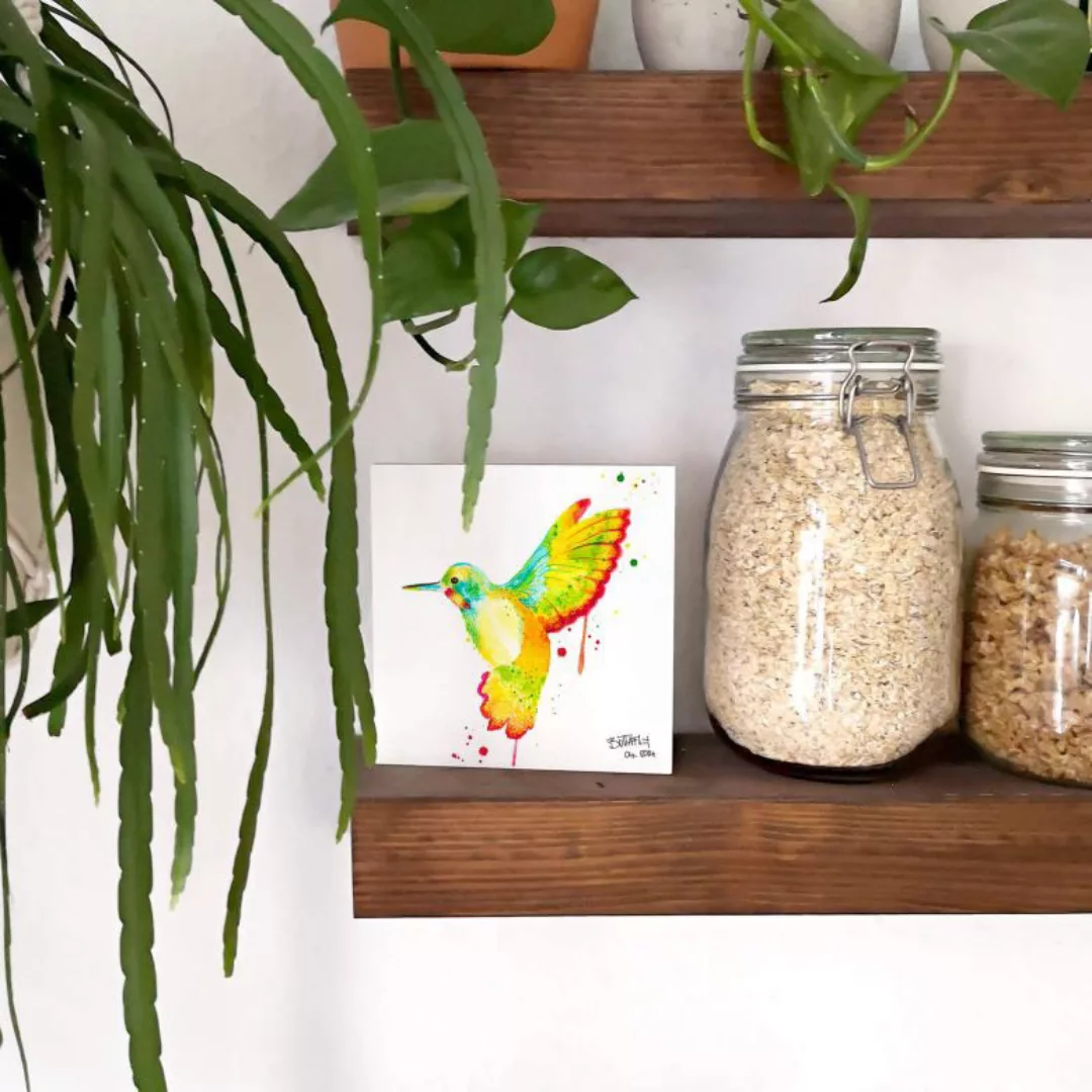 Wall-Art Holzbild "Tischdeko Kolibri Holzbild Vogel", Blumen, (1 St.) günstig online kaufen