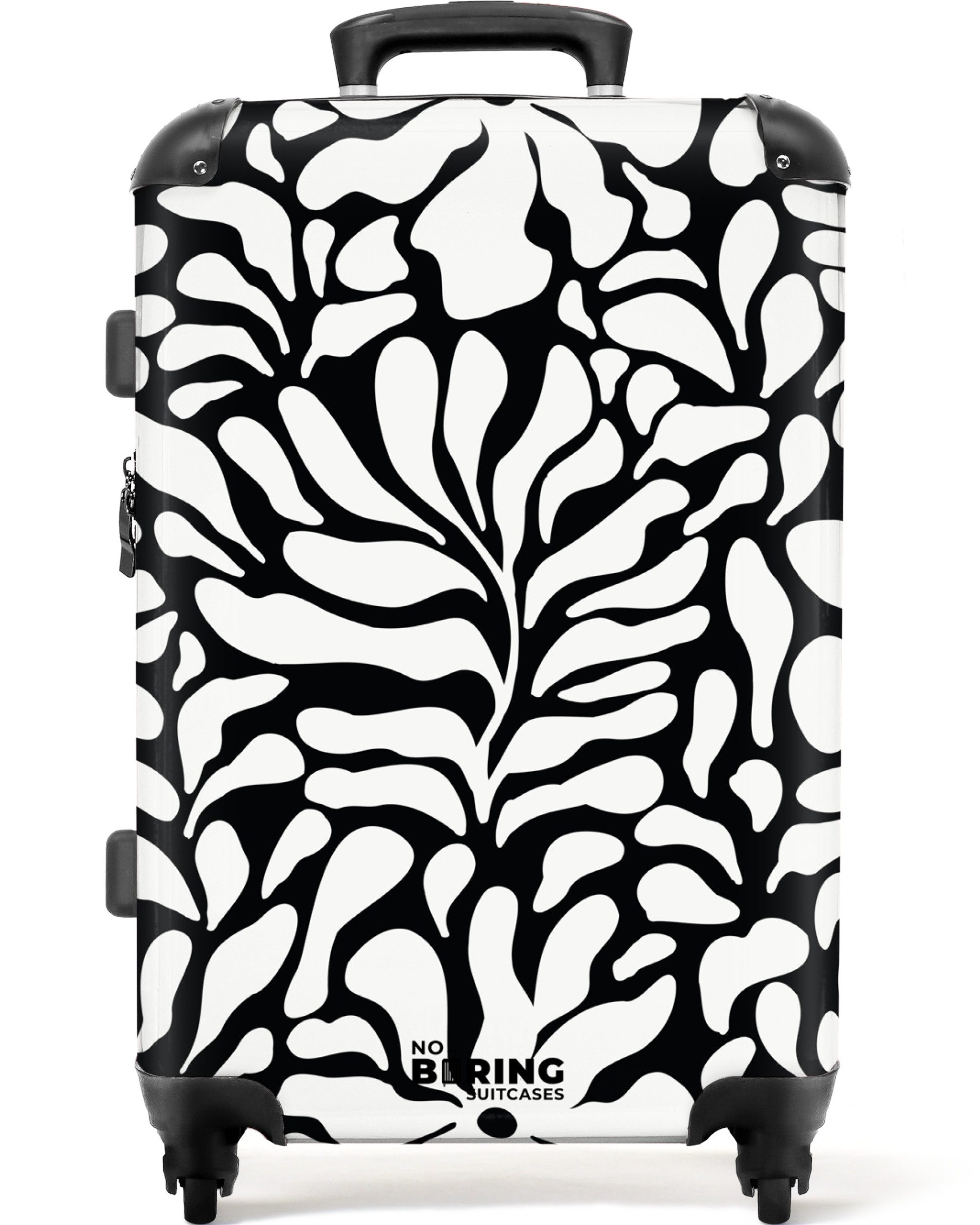 NoBoringSuitcases.com© Hartschalen-Trolley Schwarz mit weißen Blumen günstig online kaufen