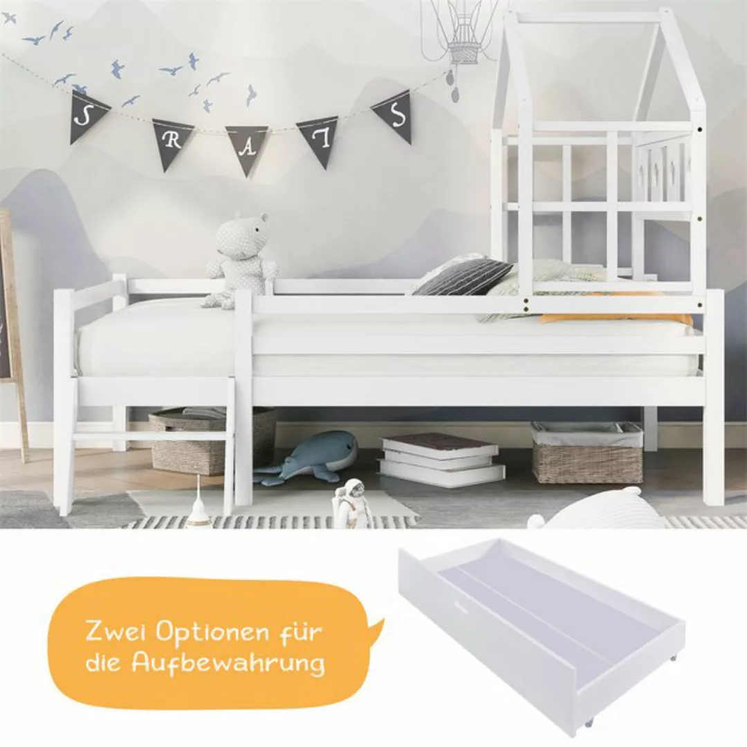 XDeer Jugendbett Hausbett Kinderbett mit Leiter und Schubladen, inkl. Latte günstig online kaufen