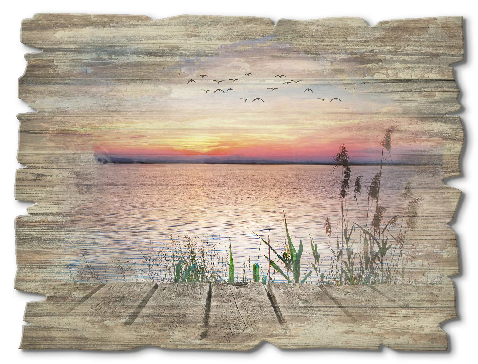 Artland Holzbild "Der See in den Farben der Wolken", Gewässer, (1 St.) günstig online kaufen