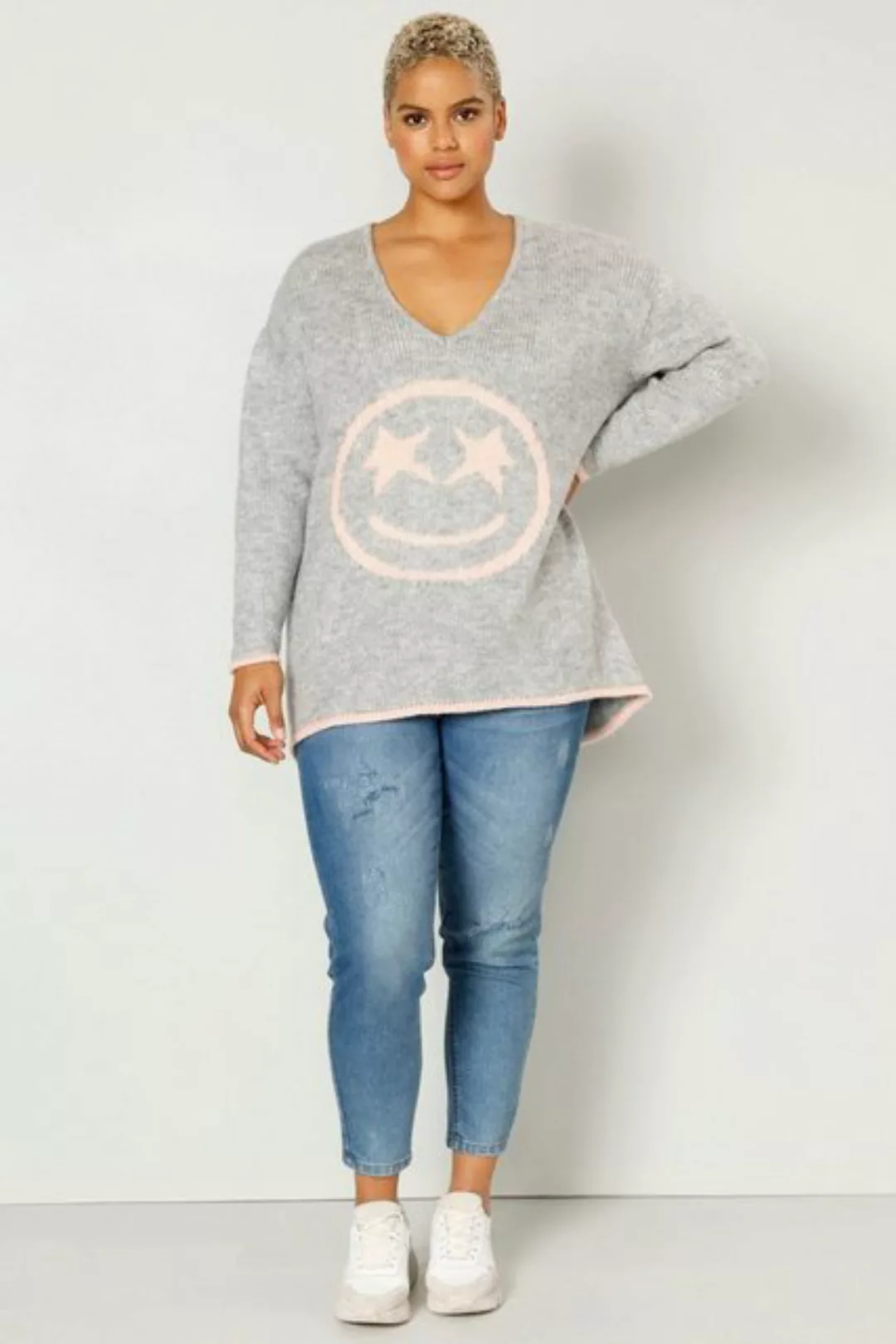 Angel of Style Strickpullover Pullover oversized Smiley V-Ausschnitt Langar günstig online kaufen