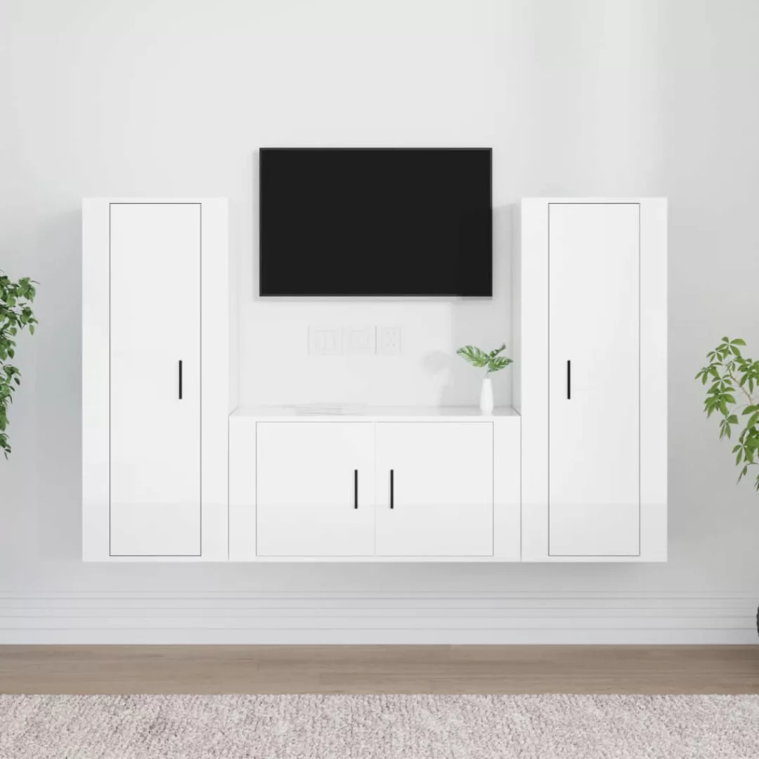 Vidaxl 3-tlg. Tv-schrank-set Hochglanz-weiß Holzwerkstoff günstig online kaufen