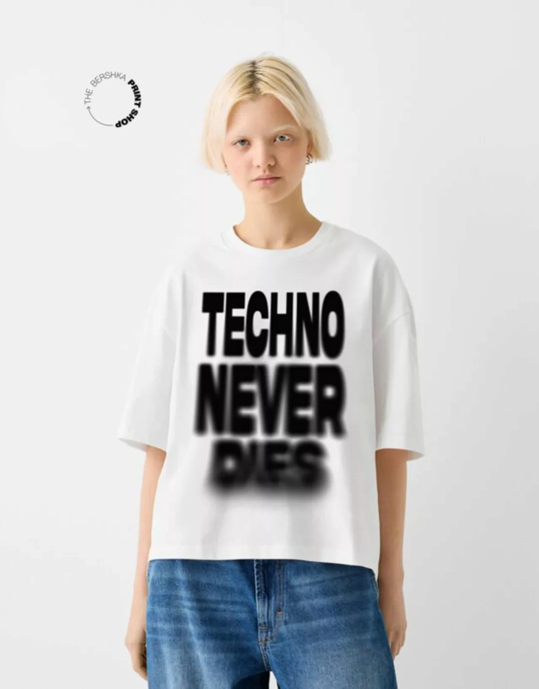 Bershka Cropped-T-Shirt Im Boxy-Fit Damen L Weiss günstig online kaufen