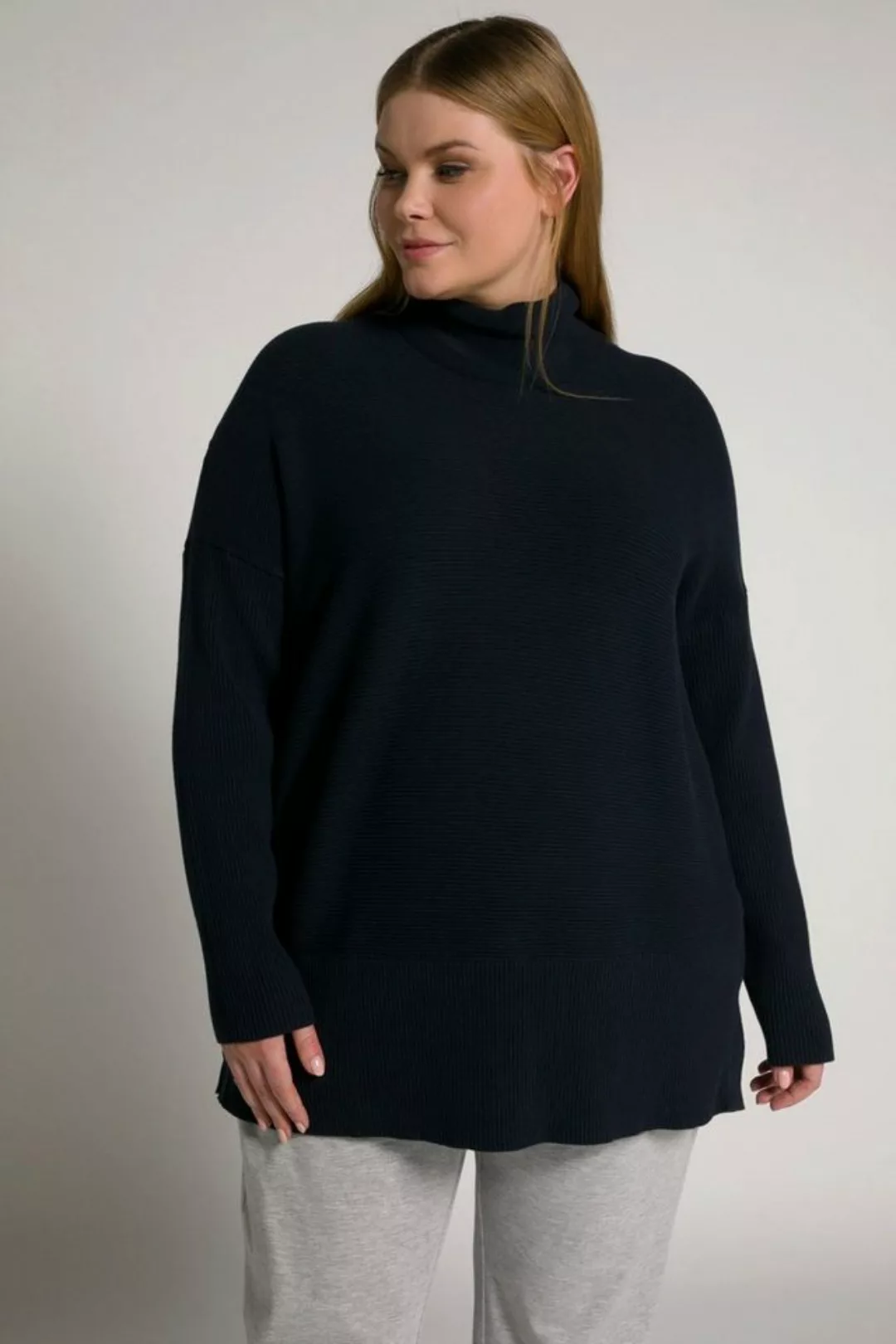 Ulla Popken Strickpullover Bellieva-Pullover Stehkragen Druckknöpfe Langarm günstig online kaufen