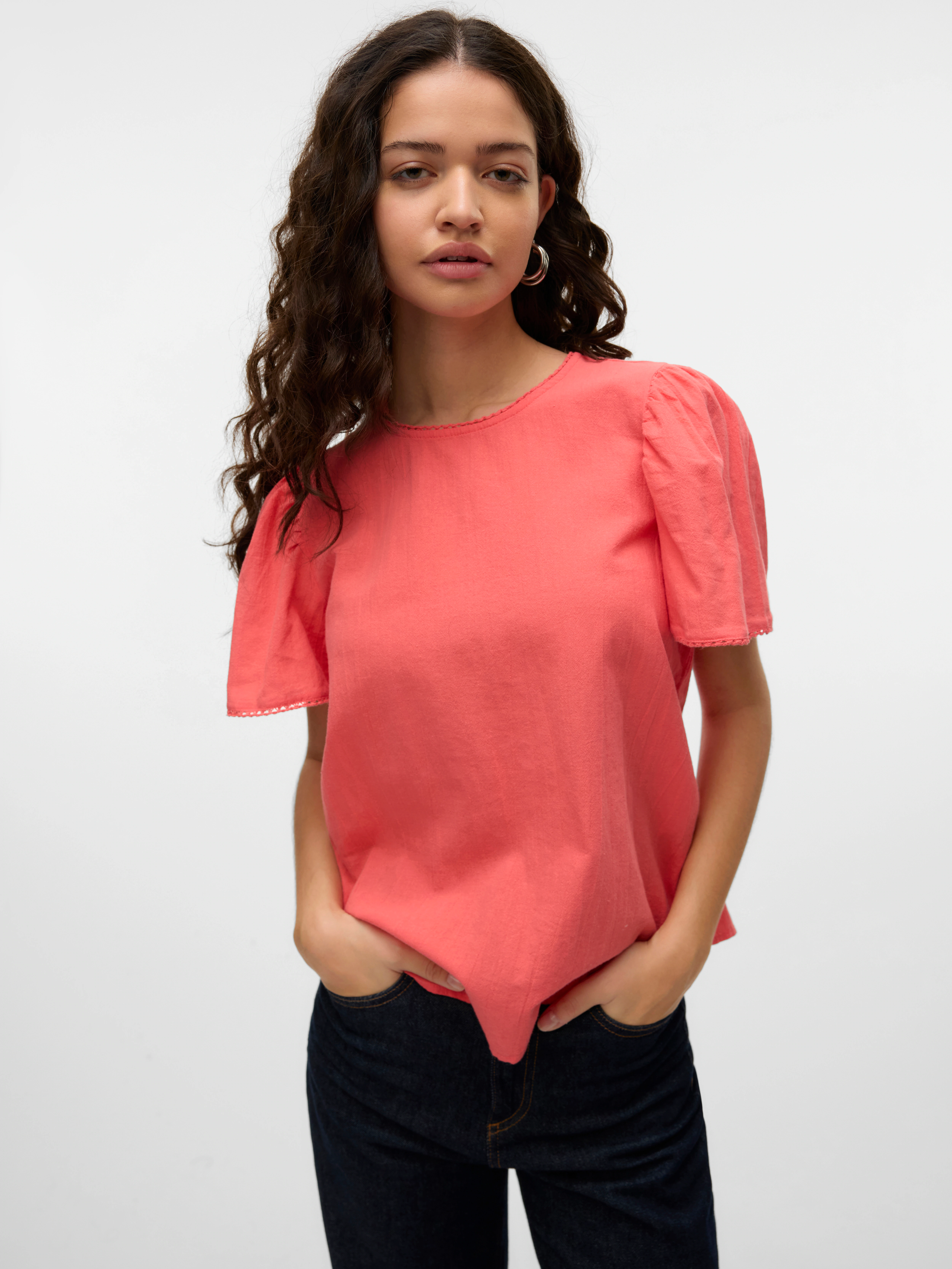 Vero Moda Kurzarmbluse "VMPRETTY SS TOP WVN GA NOOS" günstig online kaufen
