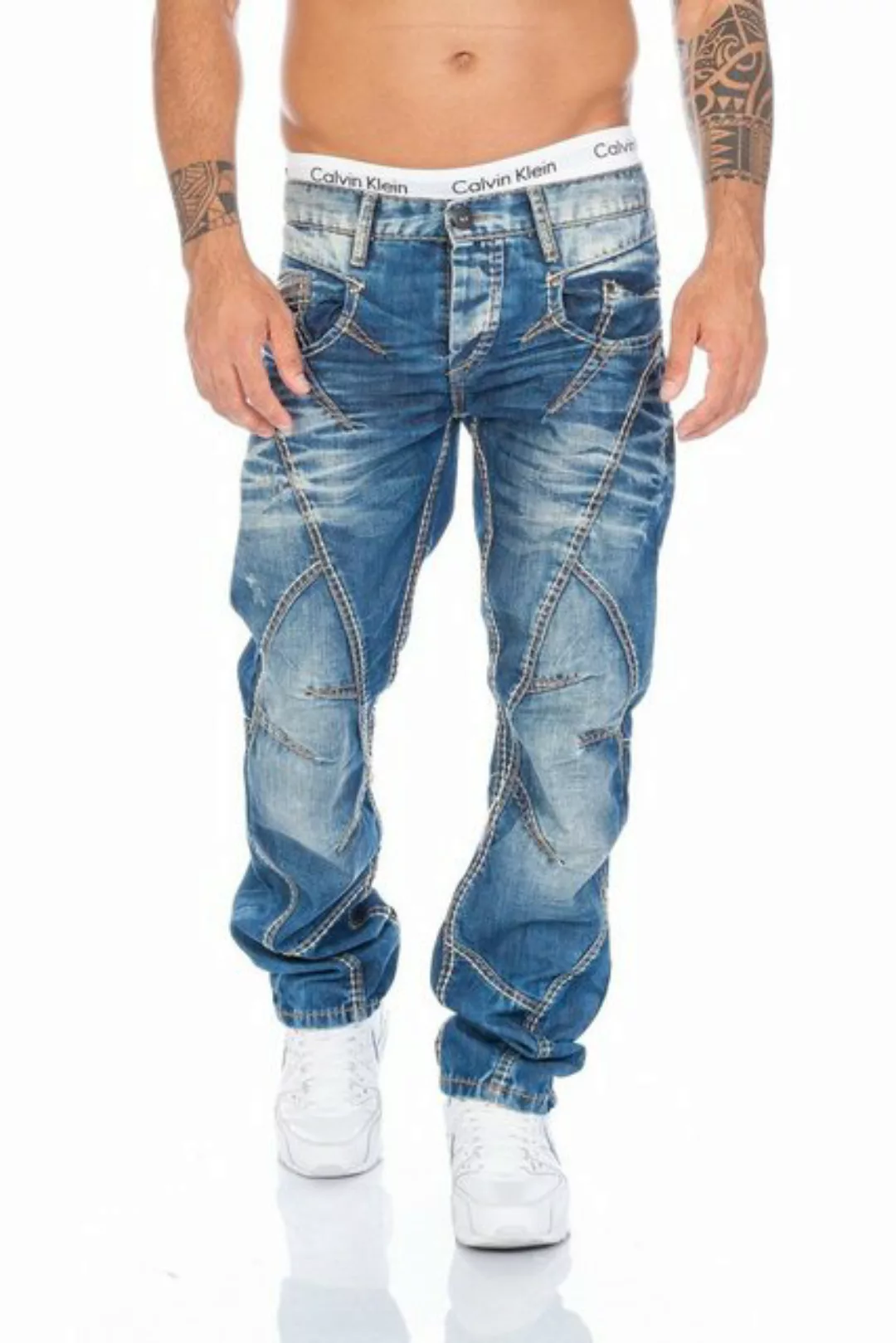 Cipo & Baxx Regular-fit-Jeans Herren Jeans Hose mit ausgefallener Nahtstruk günstig online kaufen