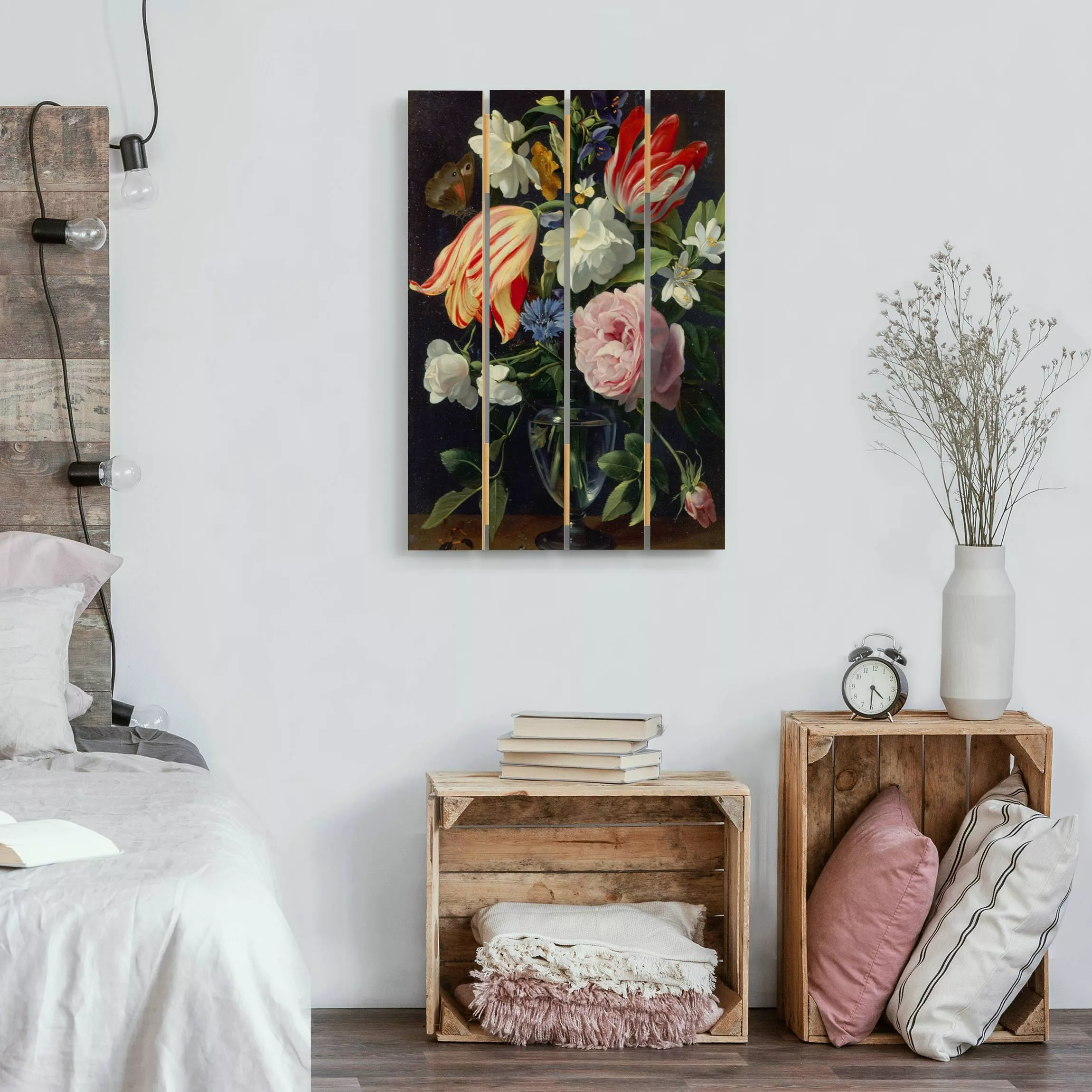Holzbild Plankenoptik Blumen - Hochformat Daniel Seghers - Vase mit Blumen günstig online kaufen