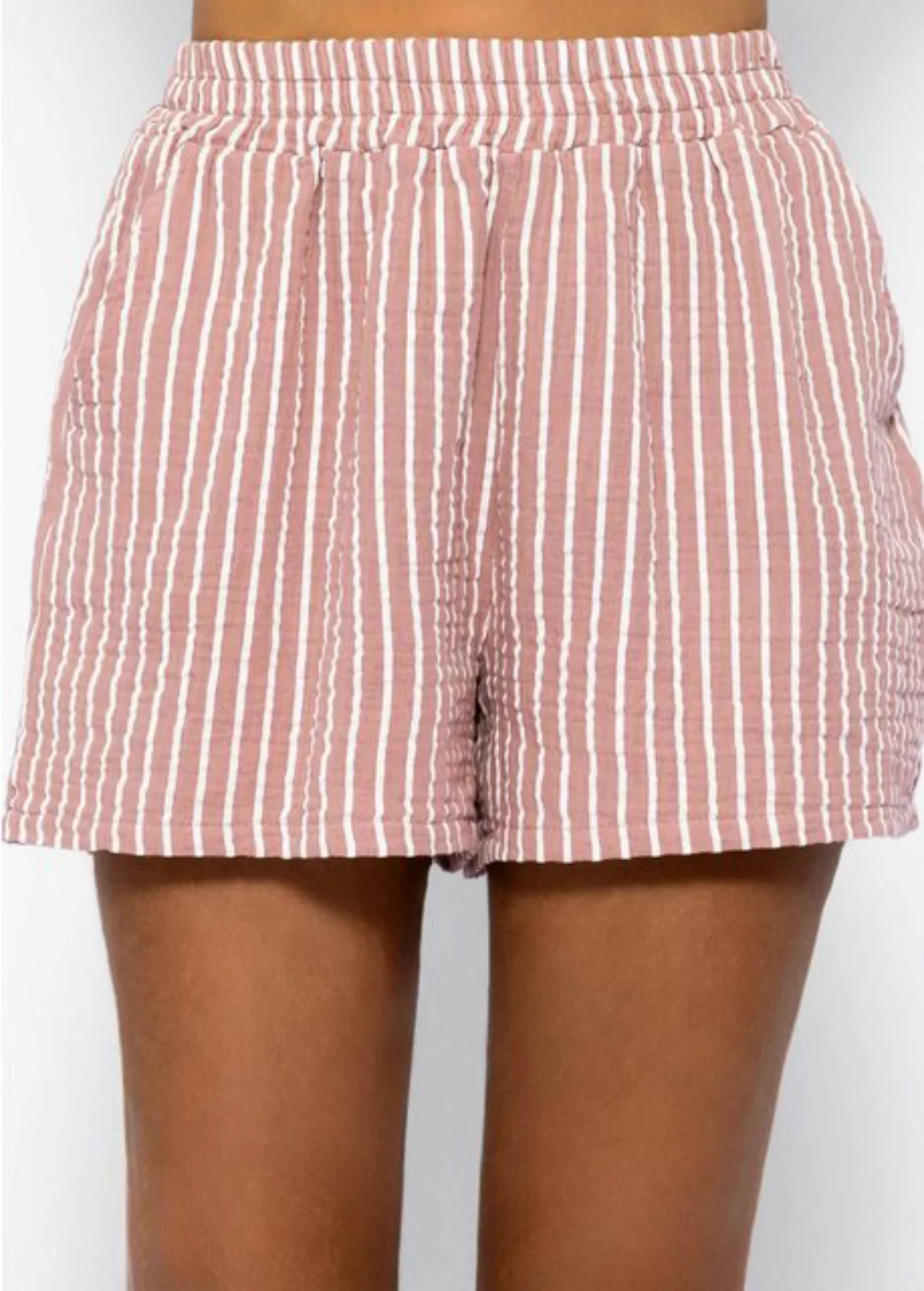 SASSYCLASSY Shorts Gestreifte Musselin Shorts mit elastischen Bund 100 % Ba günstig online kaufen