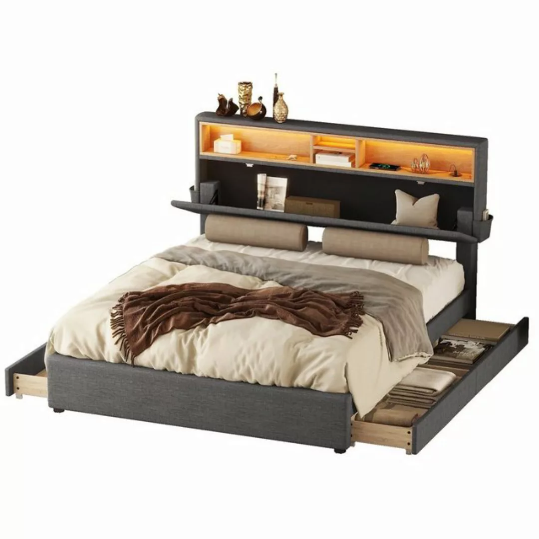 PFCTART Polsterbett Doppelbett, Stauraum, Bett mit USB-Aufladung und LED-Be günstig online kaufen