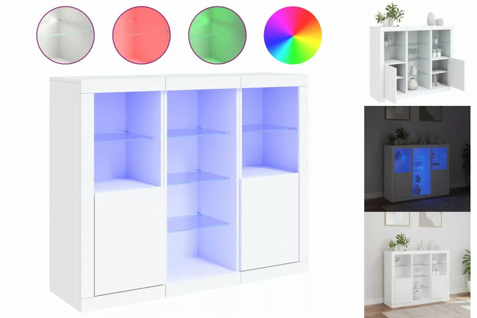 vidaXL Buffet Buffet Sideboards mit LED Leuchten 3 Stk Weiß Spanplatte Glas günstig online kaufen