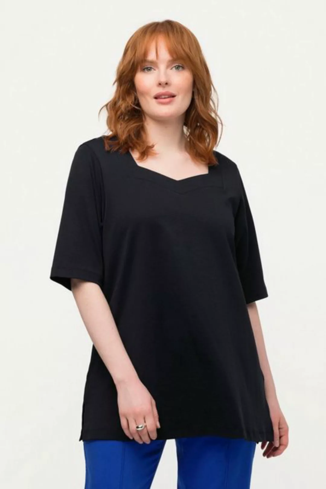Ulla Popken Rundhalsshirt T-Shirt Pima Cotton A-Linie Herzausschnitt Halbar günstig online kaufen