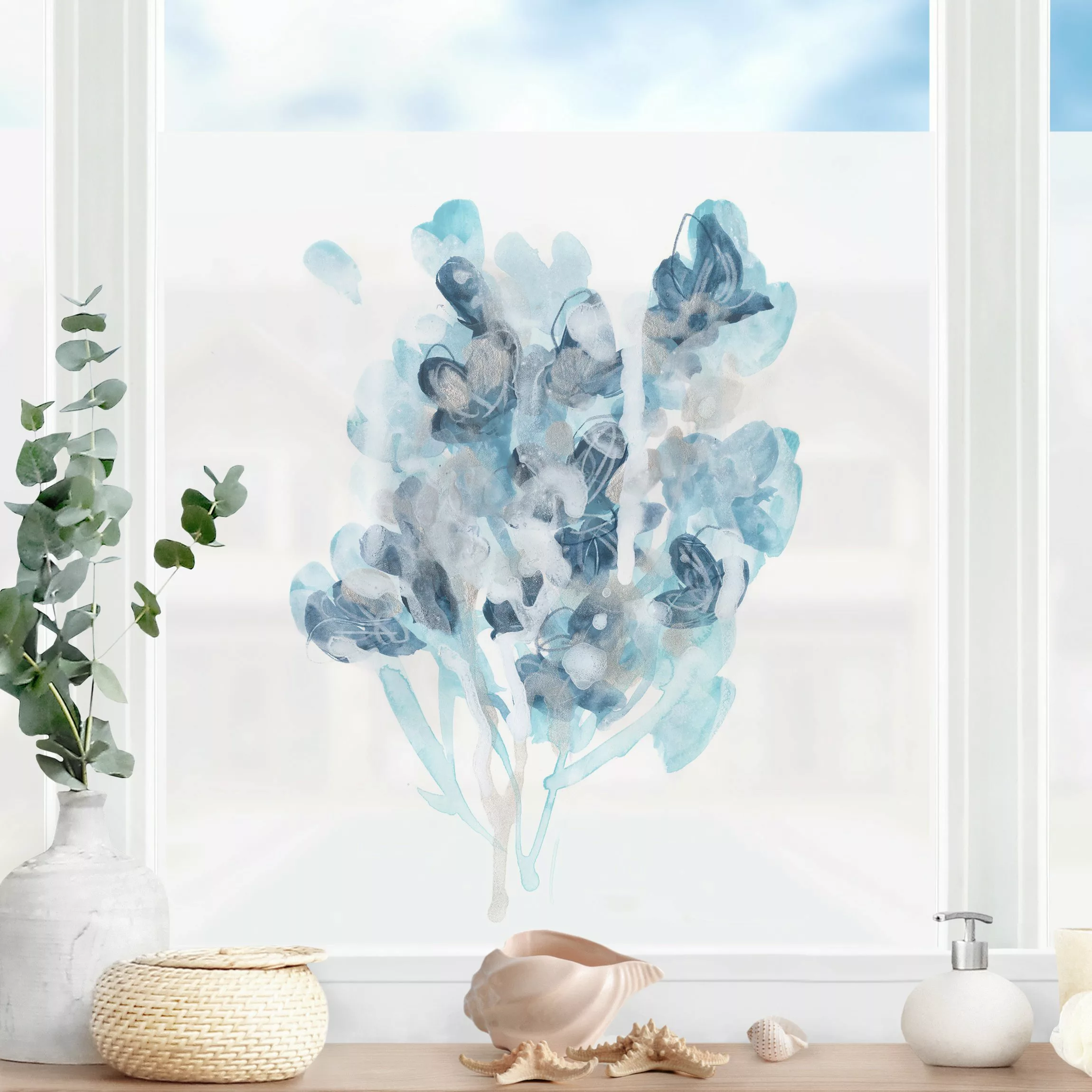 Fensterfolie Aquarell Bouquet in blauen Schattierungen günstig online kaufen