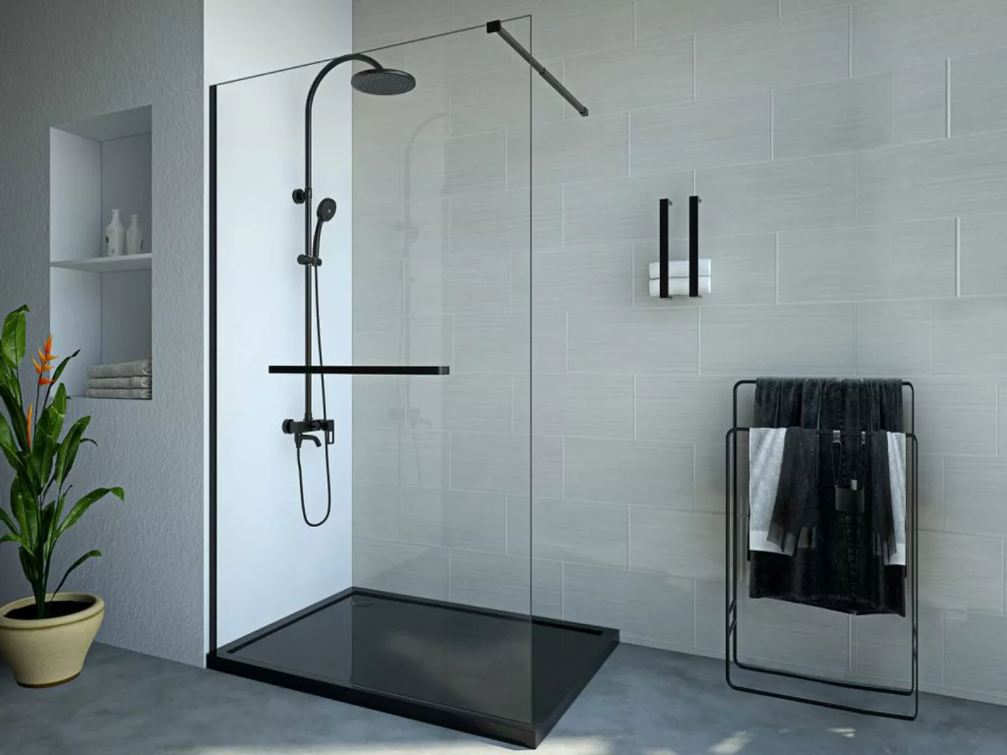 Duschtrennwand Seitenwand italienische Dusche mit Handtuchhalter - 120 x 20 günstig online kaufen