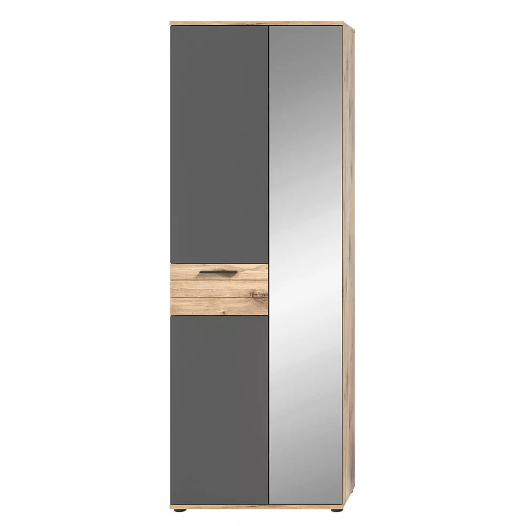 Dielenschrank mit Spiegeltür in Wildeichefarben und Grau 200 cm hoch günstig online kaufen