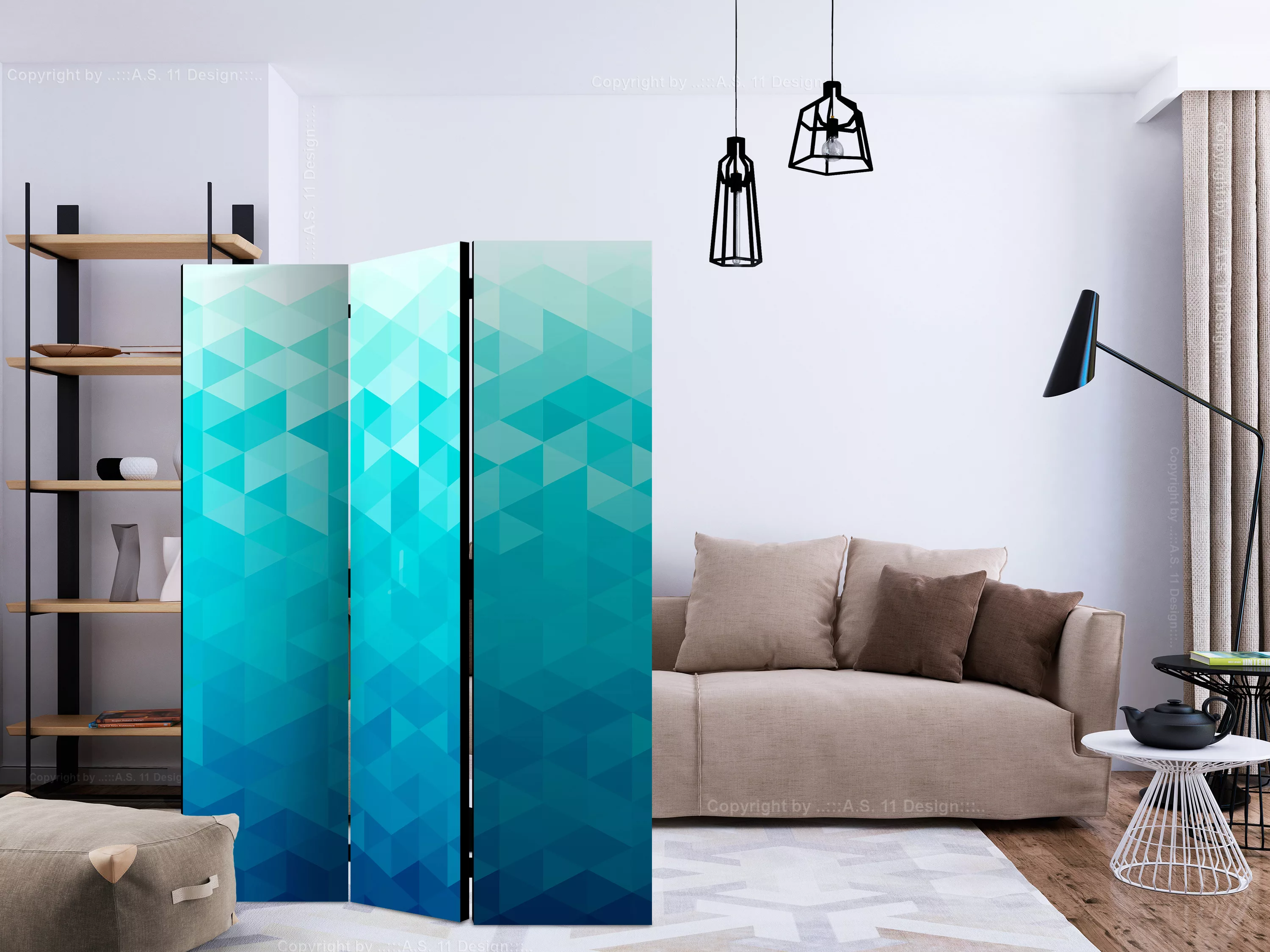 3-teiliges Paravent - Azure Pixel [room Dividers] günstig online kaufen