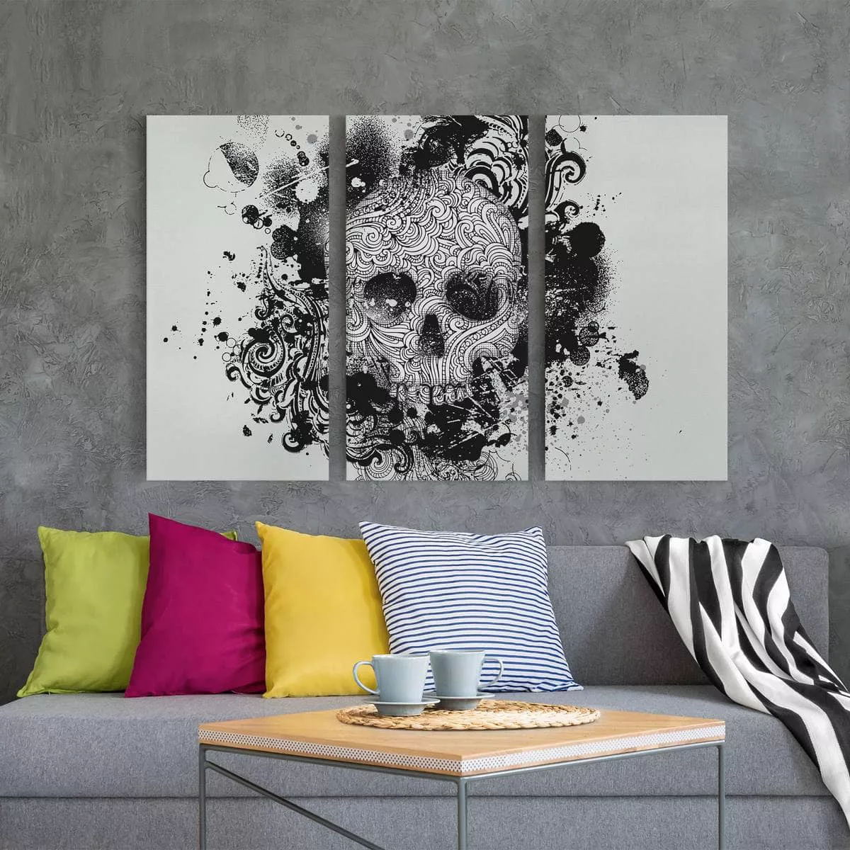 3-teiliges Leinwandbild - Querformat Skull günstig online kaufen