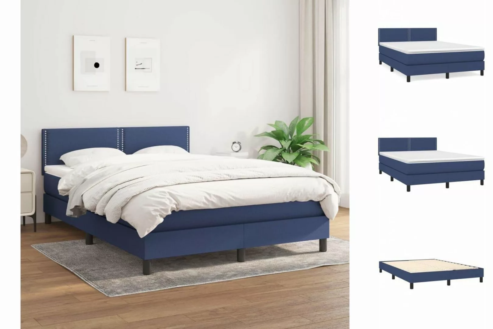 vidaXL Boxspringbett Boxspringbett mit Matratze Blau 140x200 cm Stoff Bett günstig online kaufen