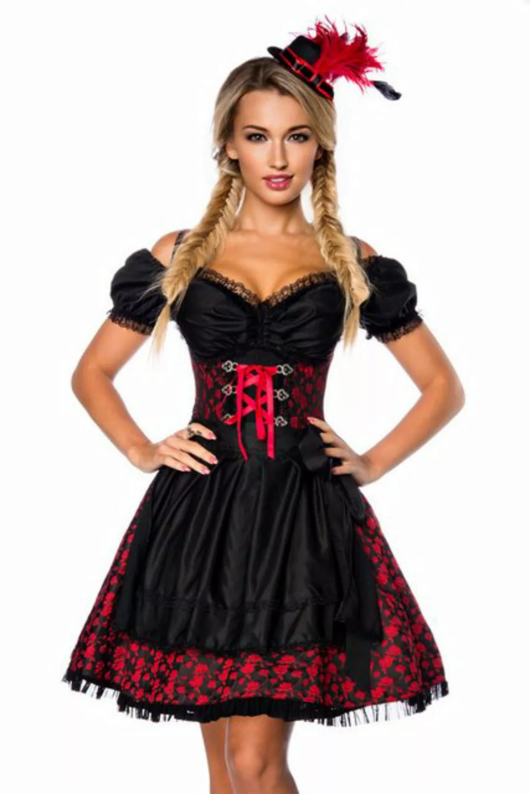 Dirndline Dirndl 3-tlg. Set: Premium Dirndl mit Bluse und Schürze in rot, J günstig online kaufen