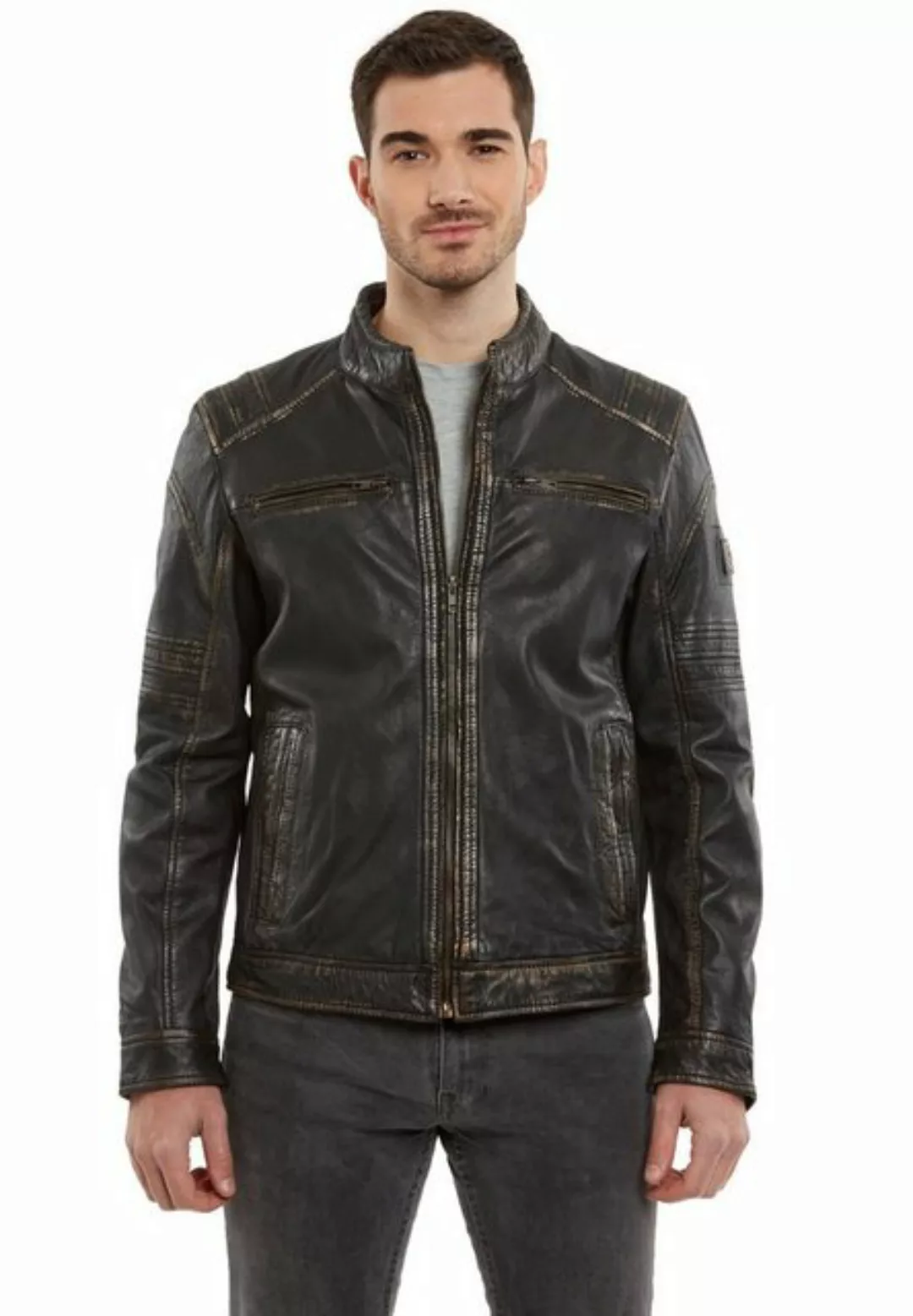 Lederjacken24 Lederjacke Sandfort Herren Lederjacke Echtleder Lammnappa Bik günstig online kaufen