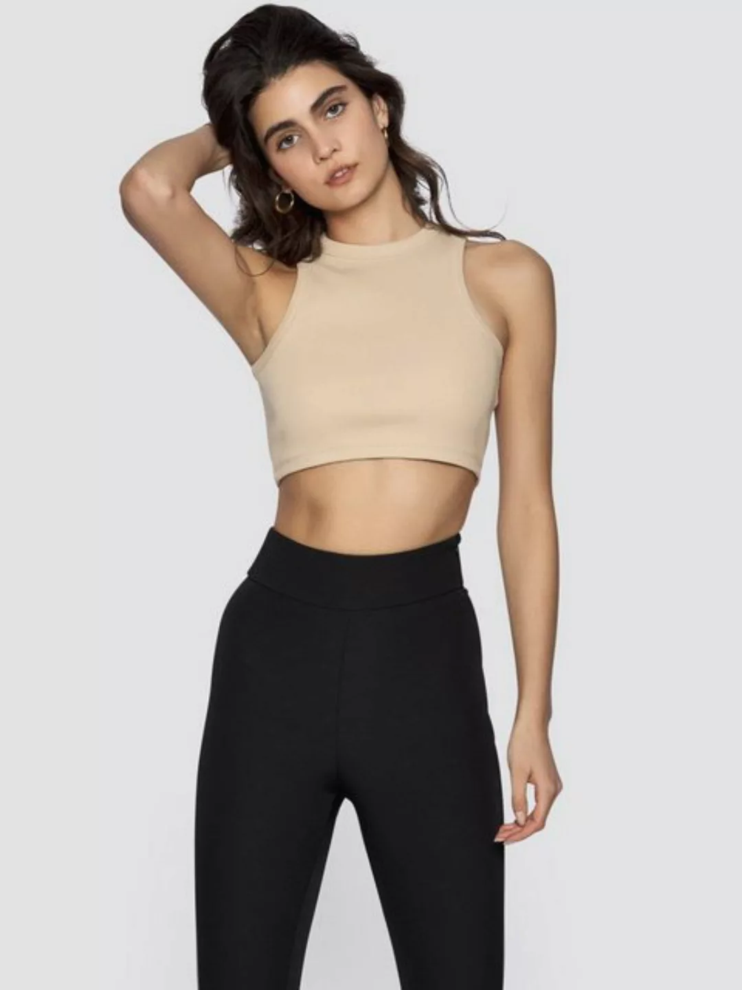 Freshlions Crop-Top Ribbed Basic Crop Top 'Asena' in camel - L Ohne günstig online kaufen