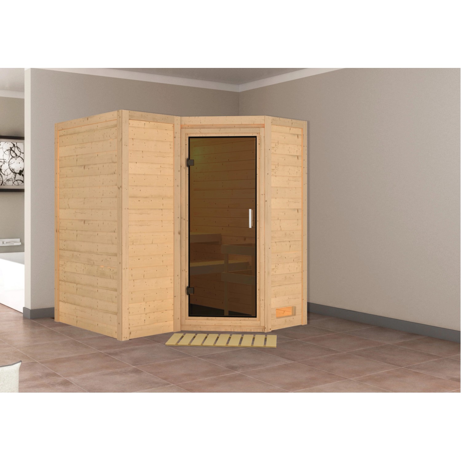 Woodfeeling Sauna Steena 1 naturbelassen mit graphitfarbender Tür günstig online kaufen