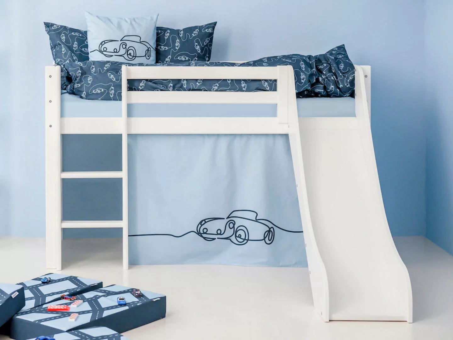 Hoppekids Hochbett ""Cars"", Rutsche & Vorhang Blau und viel Auswahl günstig online kaufen