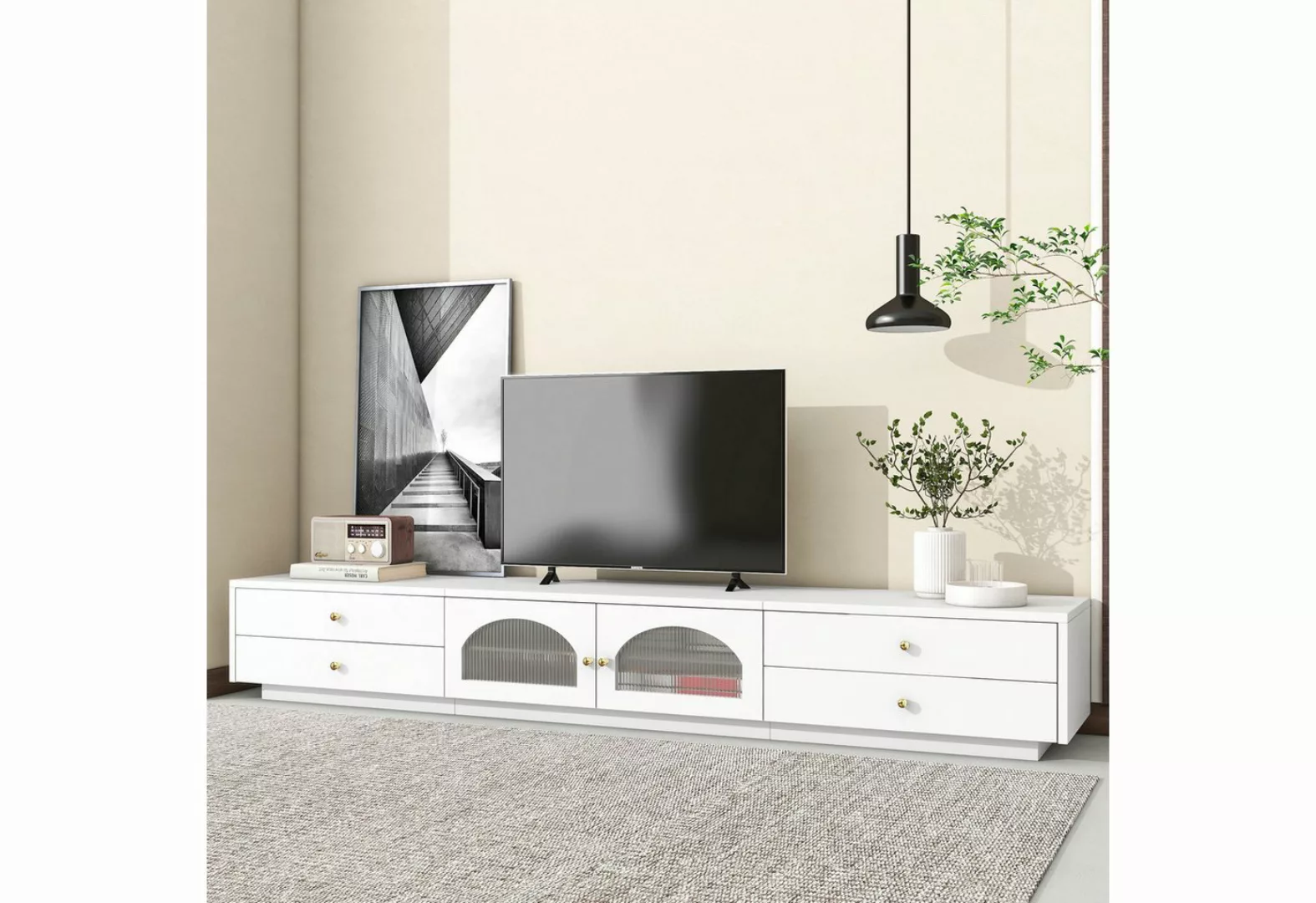 HAUSS SPLOE TV-Schrank 220x40x33cm mit 4 Schubladen 2 Glastüren mit Glasfac günstig online kaufen