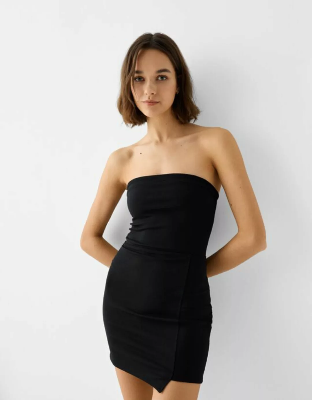 Bershka Figurbetontes Bandeau-Minikleid Damen S Schwarz günstig online kaufen