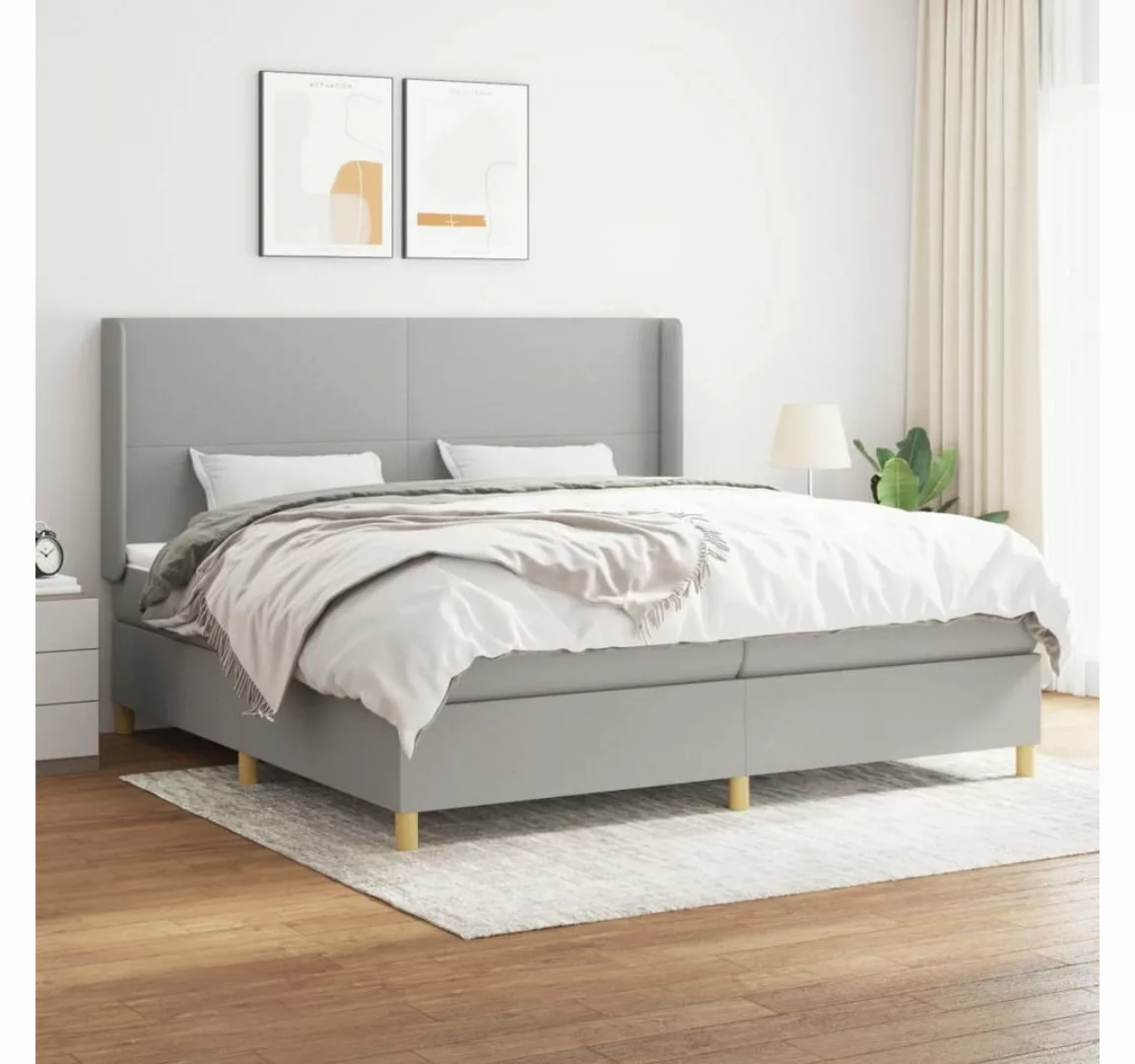 vidaXL Boxspringbett Boxspringbett mit Matratze Hellgrau 200x200 cm Stoff B günstig online kaufen