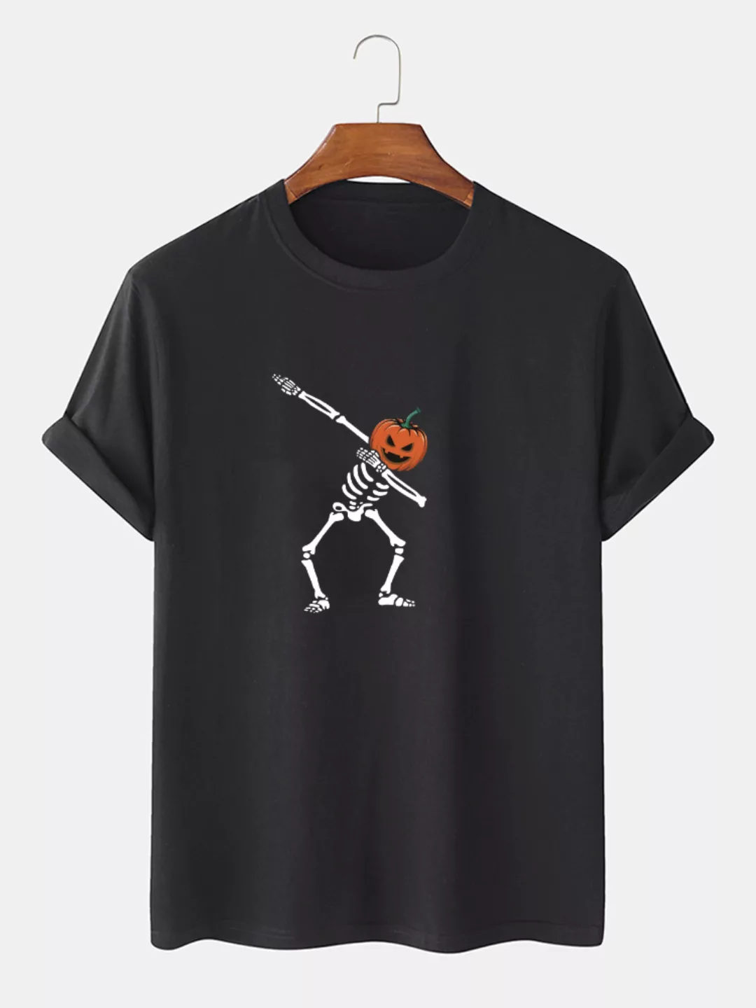 Herren 100% Baumwolle Halloween Funny Skeleton Print Lässige Kurzarm-T-Shir günstig online kaufen