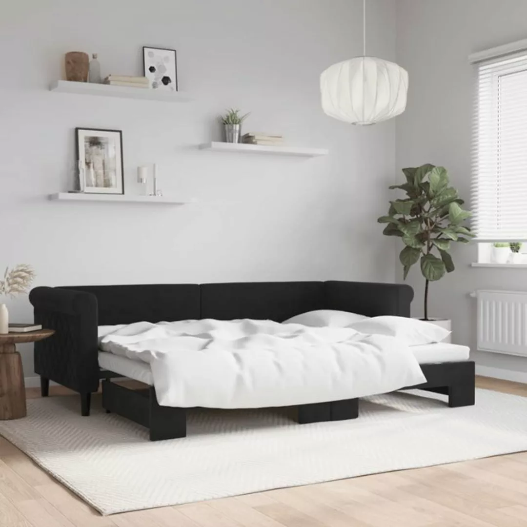 vidaXL Gästebett Gästebett Tagesbett Ausziehbar Schwarz 80x200 cm Samt Bett günstig online kaufen