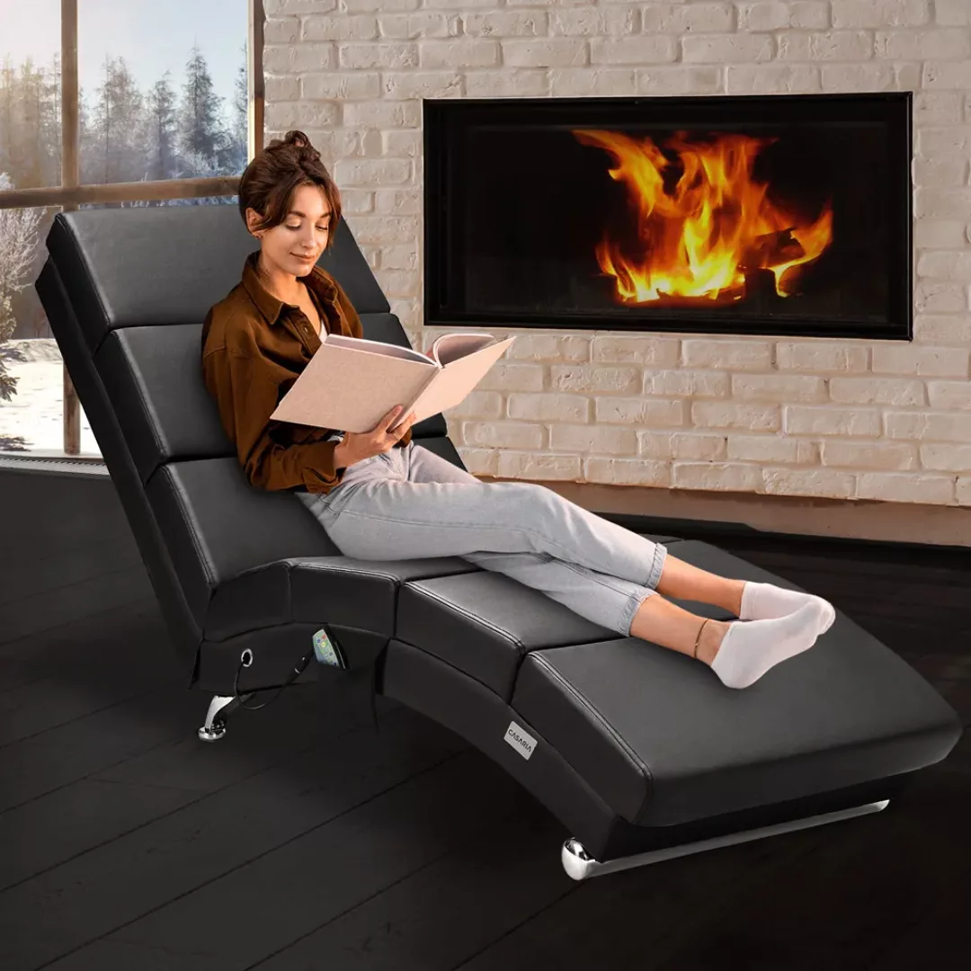 Relaxliege London Schwarz mit Massage- & Heizfunktion günstig online kaufen