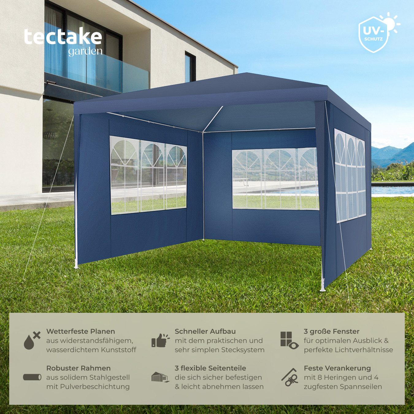 tectake Pavillon Barinas, mit 3 Seitenteilen, günstig online kaufen
