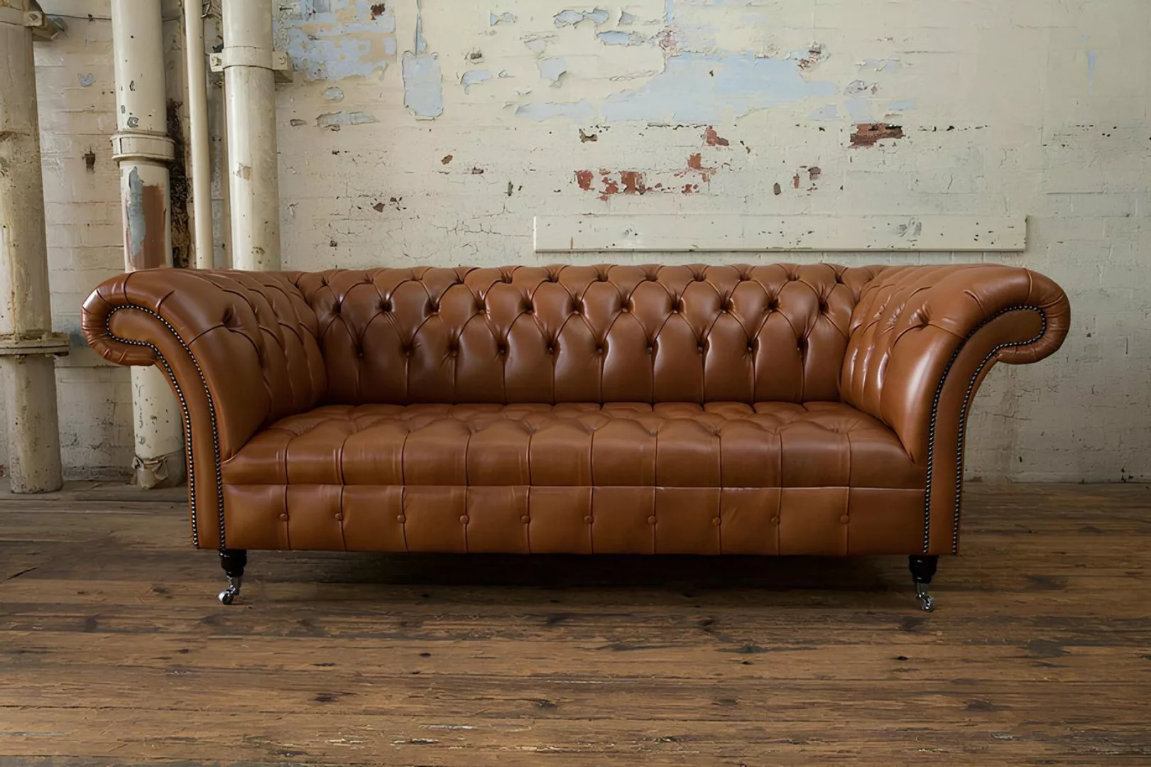 Xlmoebel Sofa Designer Luxus-Sofa aus Leder in Hellbraun von Chesterfield i günstig online kaufen