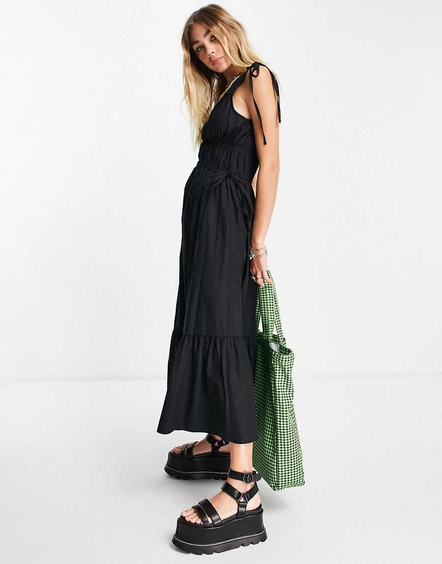 Topshop ‑ Kleid in Schwarz mit elastischer, geraffter Taille günstig online kaufen