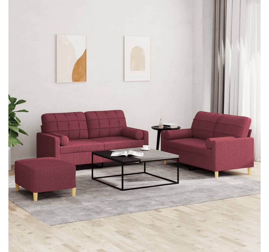 vidaXL Sofa Sofagarnitur mit Kissen Stoff, mit Zierkissen + Fusshocker, Rot günstig online kaufen