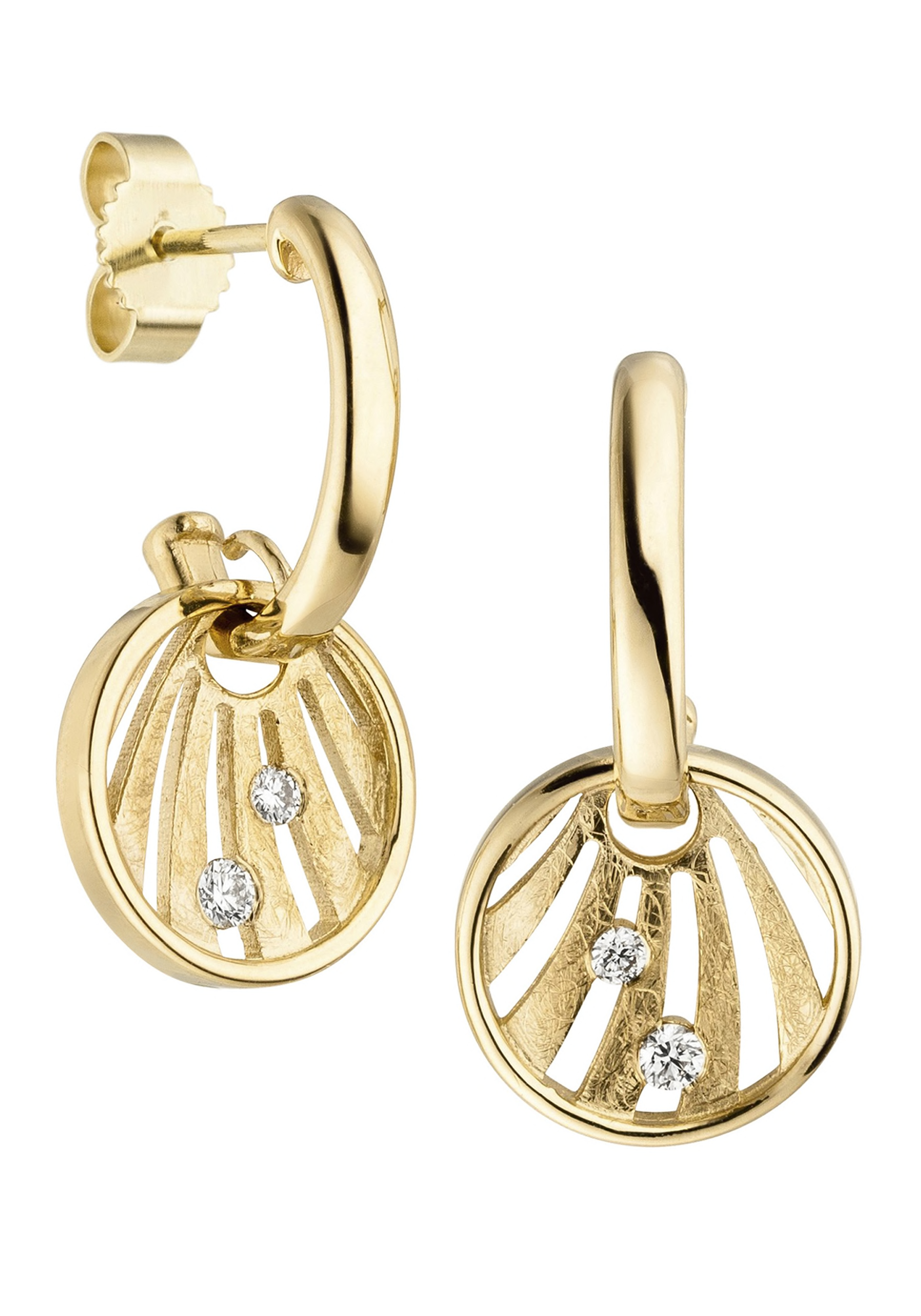 JOBO Paar Creolen "Ohrringe mit 4 Diamanten", 585 Gold eismatt günstig online kaufen