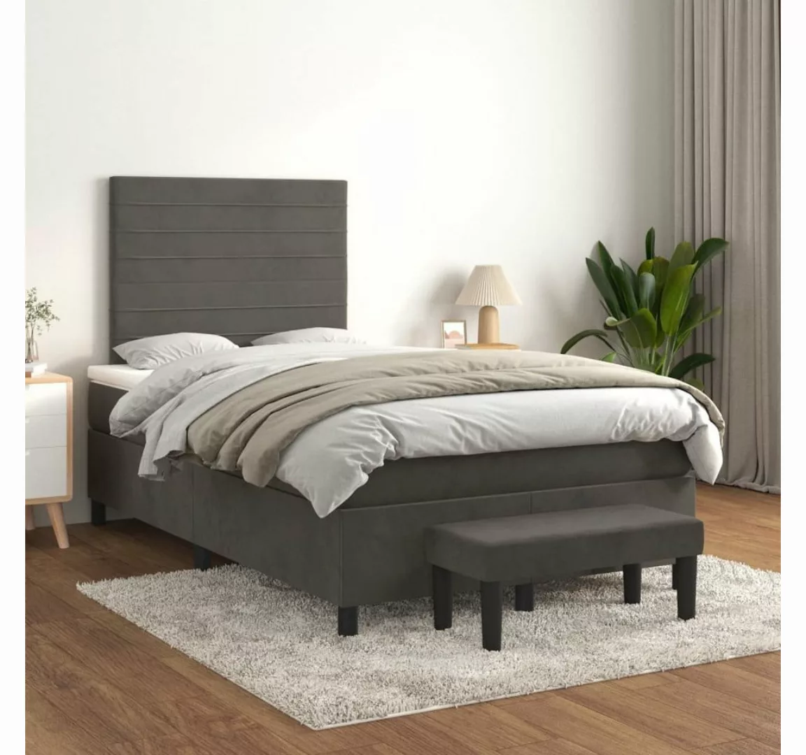 furnicato Bett Boxspringbett mit Matratze Dunkelgrau 120x200 cm Samt günstig online kaufen