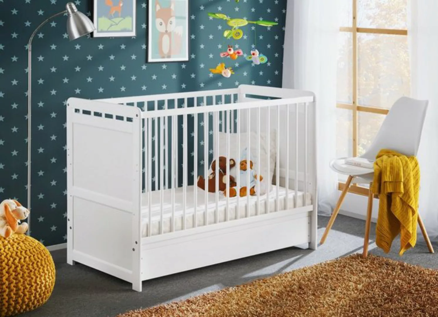 ASM-Moebel Babybett Babybett Gitterbett Beistellbett + Matratze und Schubla günstig online kaufen