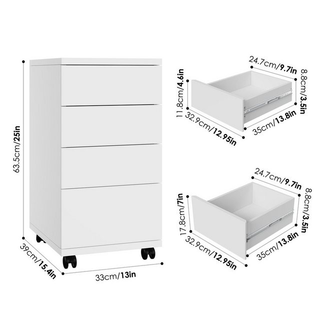HOMECHO Aktenschrank mit 4 Schubladen Aktenschrank mit Rollen, Büroschrank günstig online kaufen