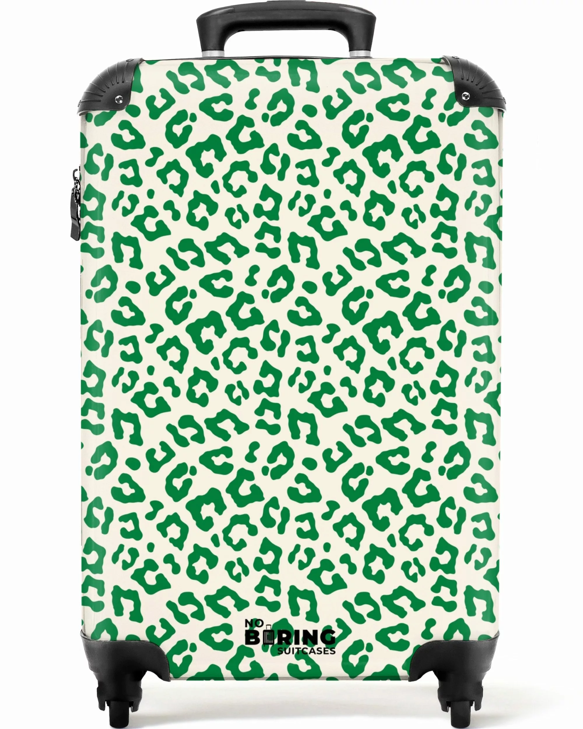NoBoringSuitcases.com© Hartschalen-Trolley Grün mit weißem Pantherdruck günstig online kaufen